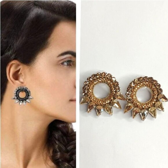 Anthropologie Deepa Gurnani Earrings Valencia Beaded Crystal Gold Studs - Picture 5 of 11